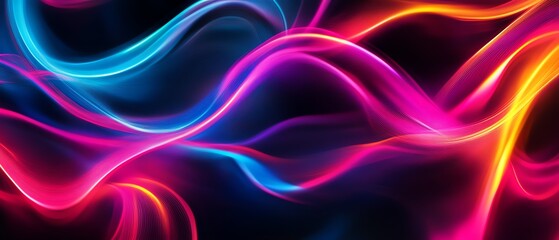 Vibrant waves of colorful light on dark background