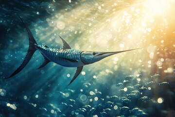 Striking image of marlin hunting smaller fish in ocean