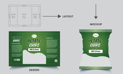 Potato chips package design, realistic vector design, chips design, chips packaging, packaging, chips, vector illustration