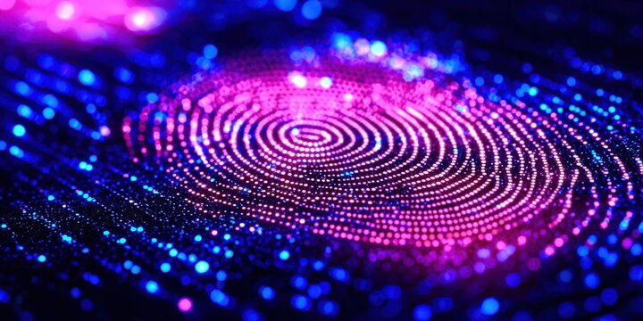 Blue and pink fingerprint with a purple circle in the middle - Powered by Adobe
