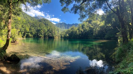 Obraz premium Serene Mountain Lake in Lush Forest
