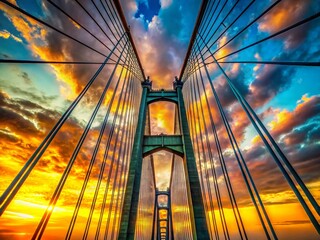 Obraz premium Waco Suspension Bridge: Majestic Towers and Cables Against a Dramatic Sky