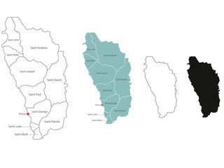 Fototapeta premium 4 style of Dominica map have all province and mark the capital city By thin black outline simplicity style and dark shadow style