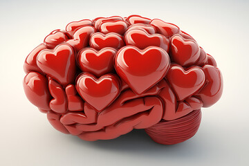 A creative and artistic representation of a brain intertwined with heart symbols, symbolizing the connection between emotions and intellect, perfect for psychology, love, or health themes.