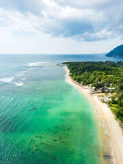 Obraz premium Lhoknga beach, coastline, sea aerial view in Aceh, Indonesia. popular for surfing waves and surfers