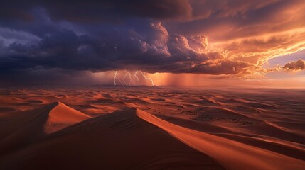 Desert Landscape Dramatic Sunset Lightning Storm