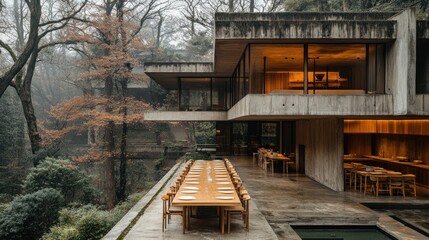 Modern architectural design in a serene natural setting.