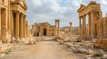 Ancient Ruins of Palmyra Street Columns and Buildings