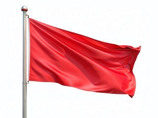 Waving Red Warning Flag Isolated on White Background - Danger Alert Signal