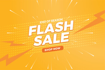 Flash sale banner with bright yellow background, discount promotion, special offer, and shopping advertisement for end-of-season clearance deals