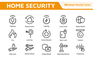 Home Security Icon Set. A comprehensive collection of icons focused on safety and protection, perfect for enhancing security apps, websites, and marketing materials aimed at home safety solutions.
