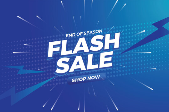 Flash Sale Shopping Poster or banner with Flash icon and 3D text on blue background. Flash Sales banner template design for social media and website. Special Offer Flash Sale campaign or promotion
