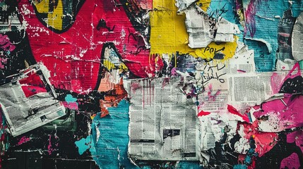 Colorful Urban Abstract Art with Layers of Torn Paper and Paint