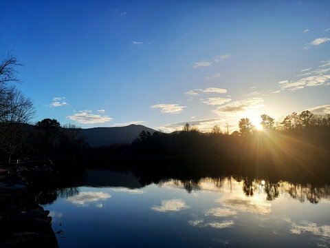 Sunset Mountain Lake in Winter