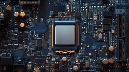Fototapeta premium Detailed Close-Up of a Circuit Board with Microprocessors