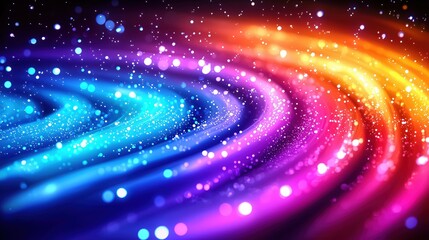 Vibrant waves of color with sparkling effects.