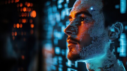 Futuristic Digital Portrait with Data Visualization Effects