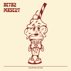 Cute clumsy ice cream retro mascot