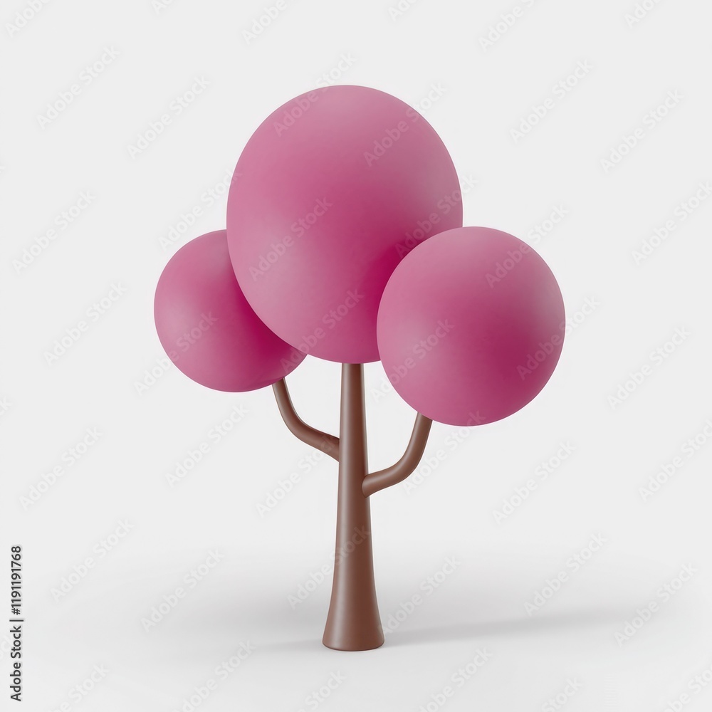 Aufkleber a stylized 3d rendering of a pink tree with three round leaves, simple and cartoonish.