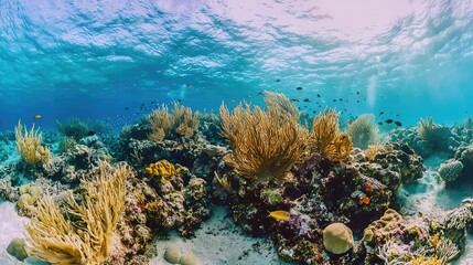 Obraz premium Vibrant Underwater Coral Reef with Colorful Marine Life and Plants