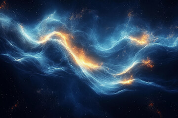 Obraz premium Energy Waves in the Cosmos – Luminous energy waves flow across the vastness of space, symbolizing the dynamic energy and cosmic forces that shape the universe and beyond