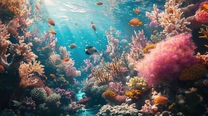 Obraz premium Vibrant Underwater Coral Reef Ecosystem with Colorful Fish