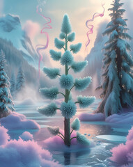 Naklejka premium snowy spruce flower on icy background, created by generative ai