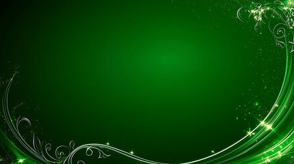 Green Background With Elegant Floral Design And Sparkling Lights