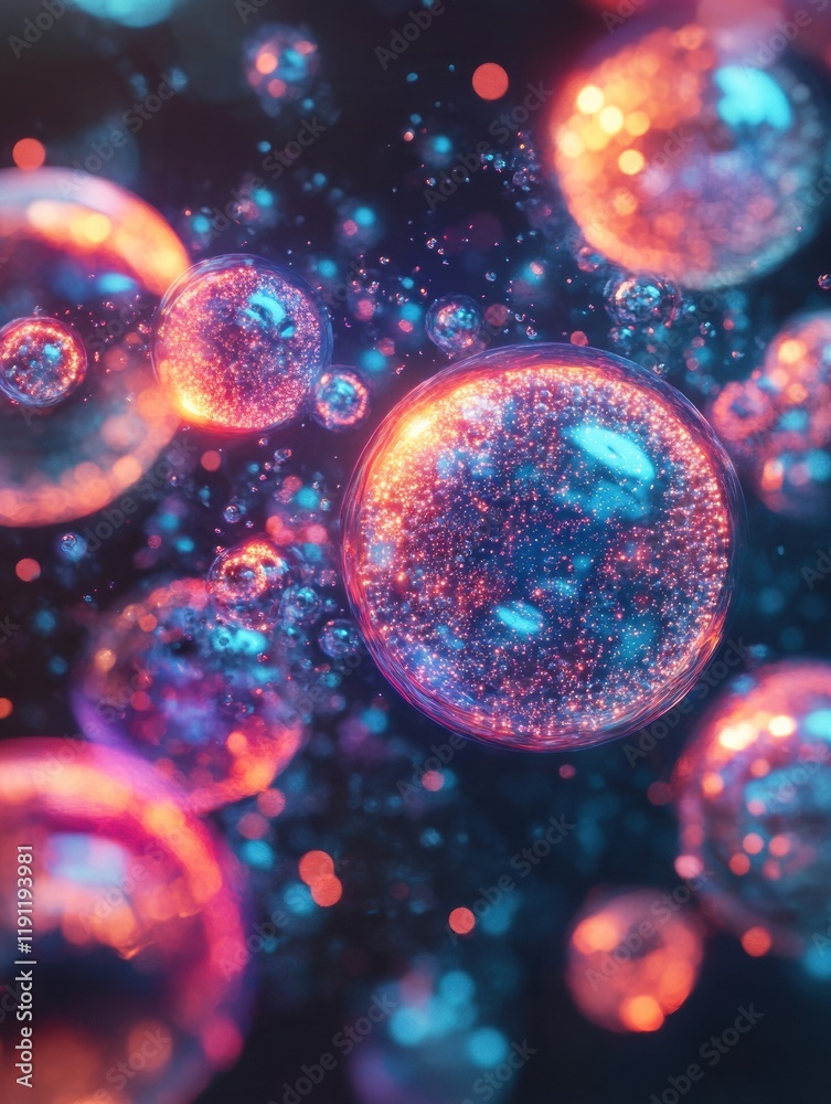 Fototapete Viruses invading and interacting with human cells in a dynamic visual representation. Generative AI