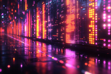 Fototapeta premium Futuristic Neon Audio Spectrum Display with Glowing Lines Shifting in Intensity and Frequency Resembling a High-Tech Music Equalizer