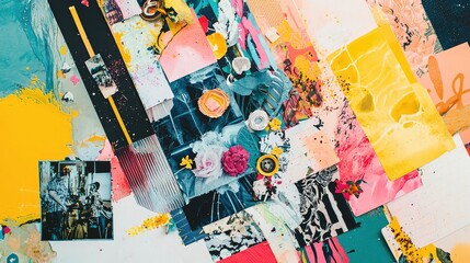 Vibrant Abstract Art Composition with Mixed Media Techniques