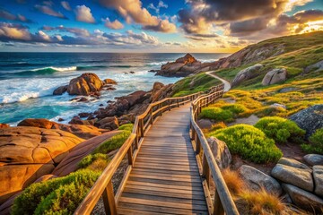 Obraz premium Wooden Walkway at Yallingup Canal Rocks, Western Australia - Stunning Coastal Scene