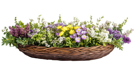 Basket with colorful spring flower transparent background