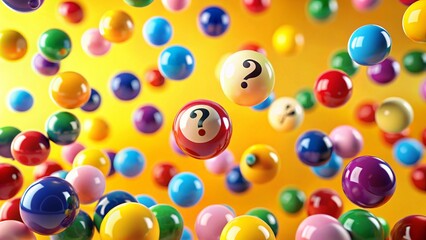 Yellow Background Falling Question Mark Balls FAQ Concept Stock Photo