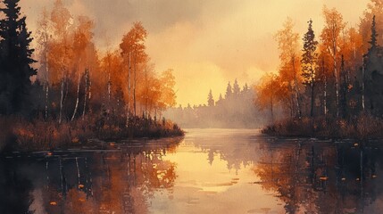 Serene Autumn Landscape with Reflections on Water