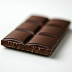 close up of a dark chocolate bar on a white background