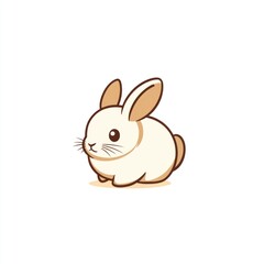 Obraz premium Cute cartoon bunny sitting, white background, simple design, children's book illustration