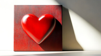 Minimalist red heart sculpture  with shadow art