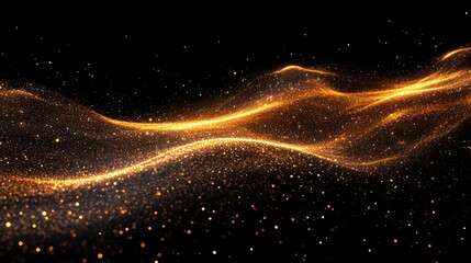 texture golden sparks with a glitter wave on a black background