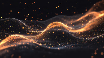 golden wave with a shiny glitter on a black background