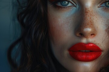 Fototapeta premium Stunning brunette with flawless holiday makeup on dark background.