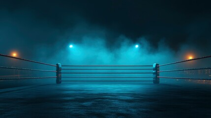 Empty Boxing Ring at Night Under Lights