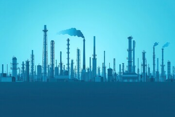 Obraz premium natural transpiration water environment Concept. Industrial skyline with smokestacks against a blue background.