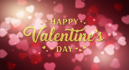 Naklejka premium Happy Valentine's Day Glitter: A shimmering display of love, with a golden 
