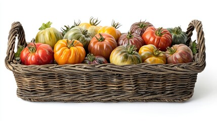 Colorful Assortment of Heirloom Tomatoes in a Rustic Basket