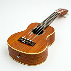 Fototapeta premium closeup of a brown wooden ukulele on a white background
