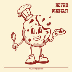 Happy cooking cake retro mascot