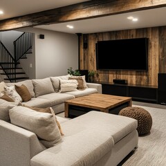 Cozy modern living room design with comfortable sectional sofa