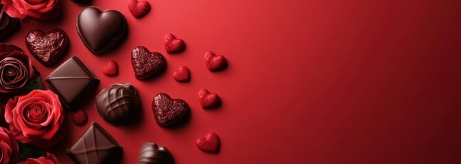Valentine day banner with chocolate candies banner composition background