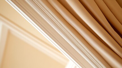 Obraz premium Beige curtains drape elegantly over white crown molding